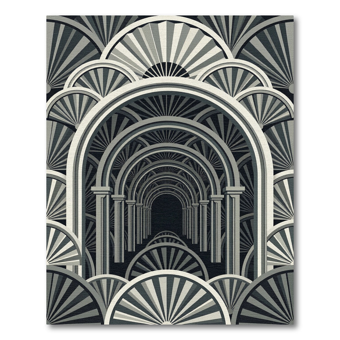 Monochromatic Archway Fan Motif Rug