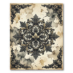 Ornate Charcoal Scroll Medallion Antique Parchment Rug