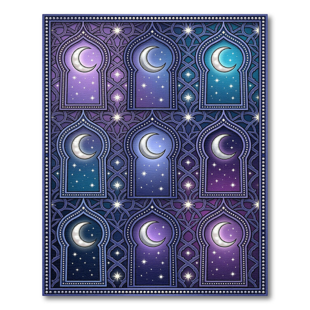 Midnight Crescent Moon Starry Night Windows Rug