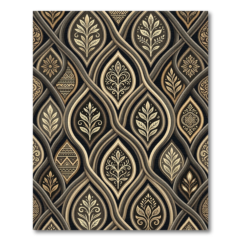 Sophisticated Gold Leaf Weave Art Rug