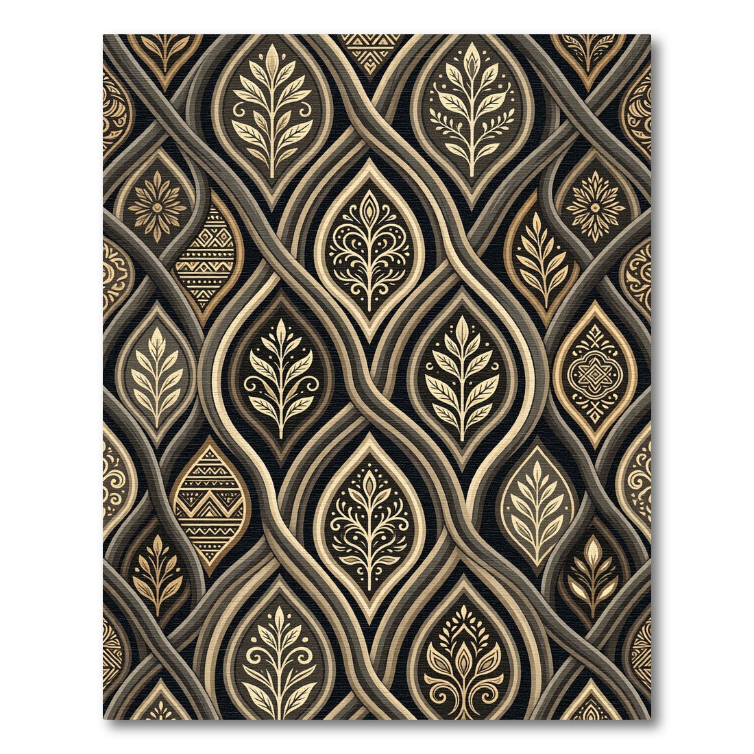 Sophisticated Gold Leaf Weave Art Rug