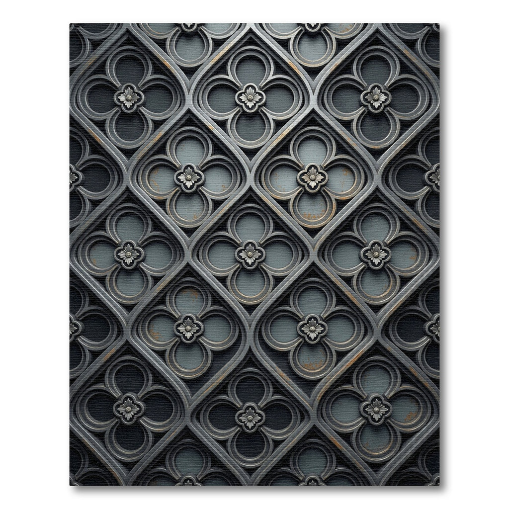 Gothic Charcoal Quatrefoil Diamond Medallion Rug