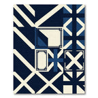 Modern Navy Cream Geometric Grid Rug