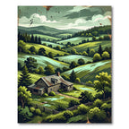 Rustic Green Rolling Hills Landscape Rug