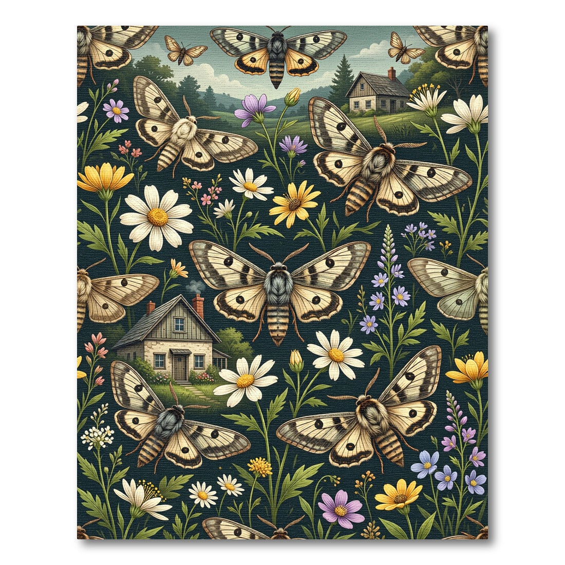 Whimsical Cottage Moth and Wildflower Meadow Rug