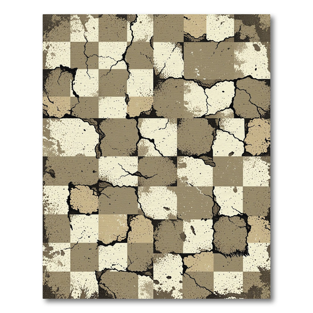 Distressed Neutral Earth Tone Stone Checkered Rug