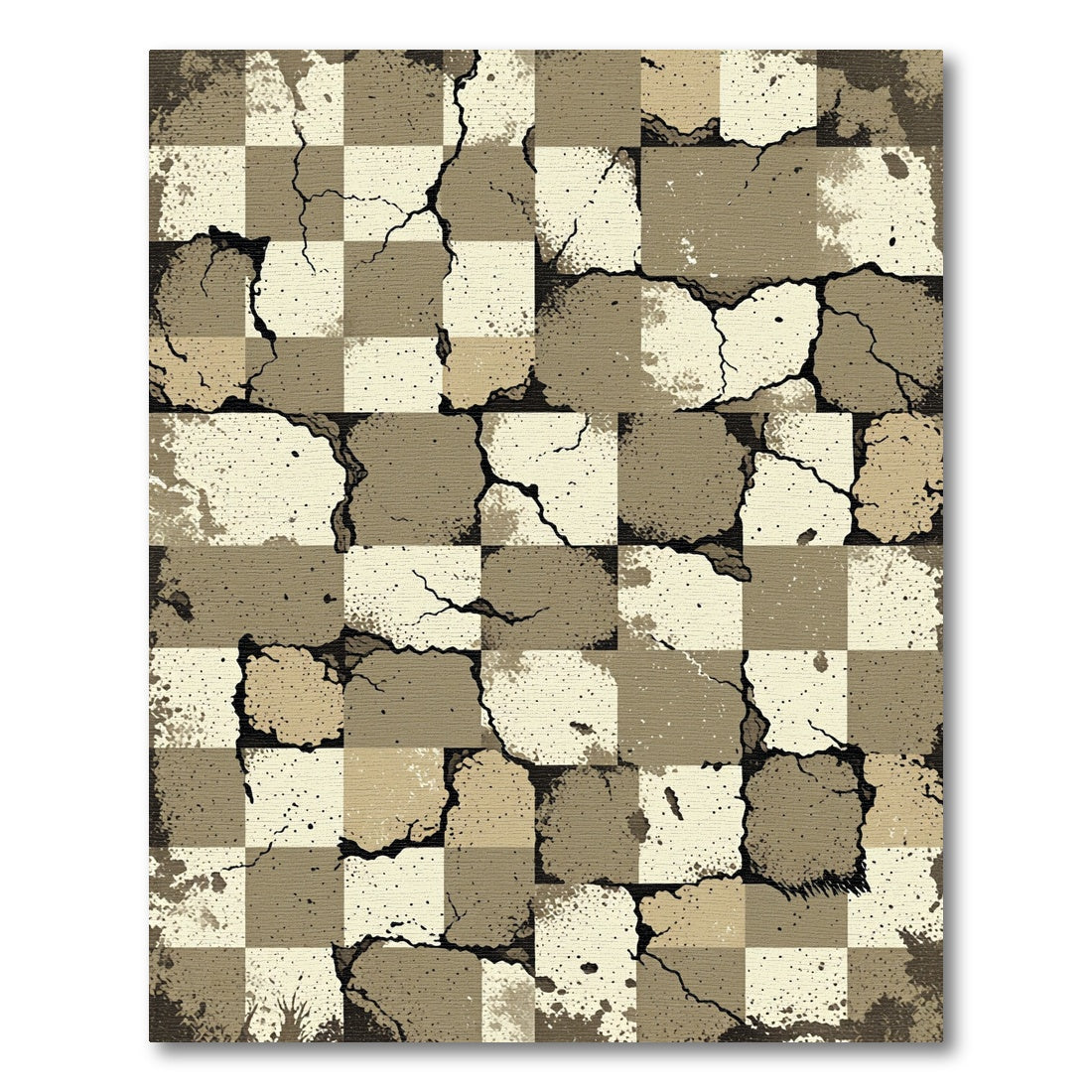 Distressed Neutral Earth Tone Stone Checkered Rug