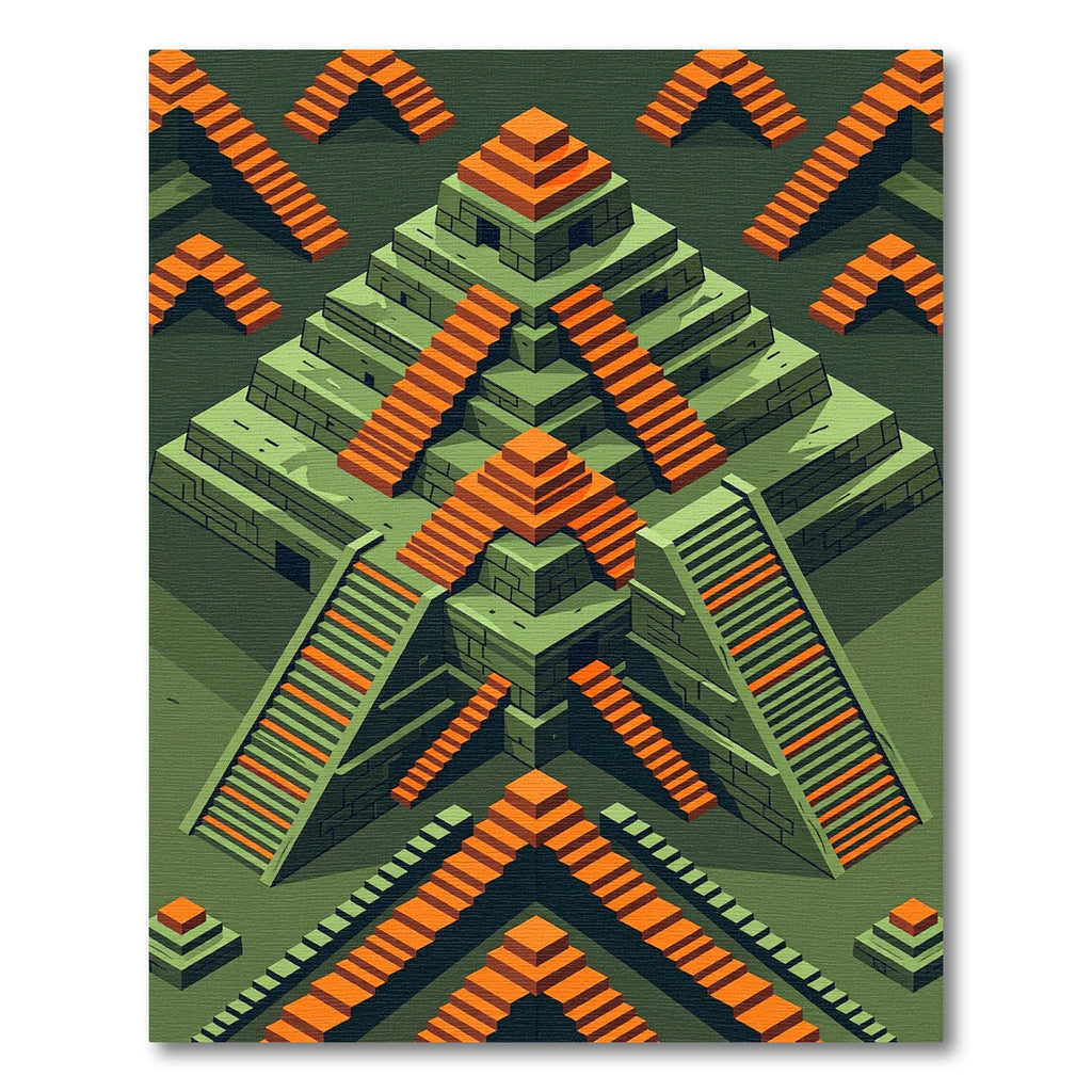Isometric Orange Temple Pyramid Geometry Rug