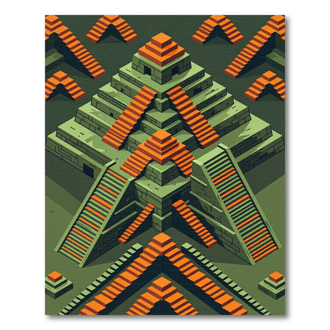Isometric Orange Temple Pyramid Geometry Rug