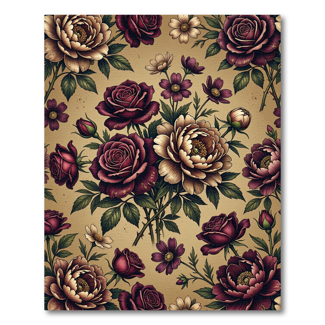 Rich Burgundy Floral Bloom Arrangement Rug