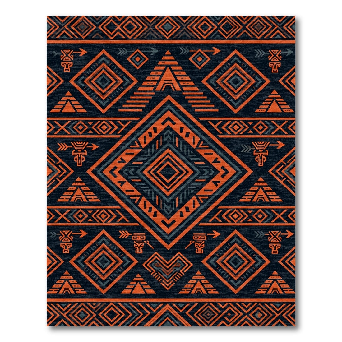 Geometric Ochre Charcoal Tribal Diamond Rug