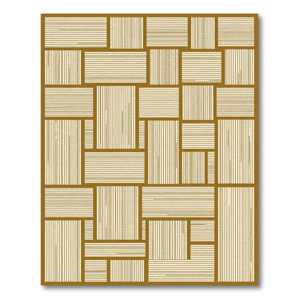 Modern Ochre Geometric Linear Grid Rug