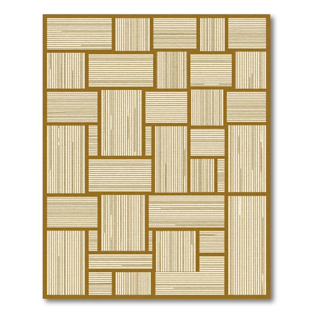 Modern Ochre Geometric Linear Grid Rug