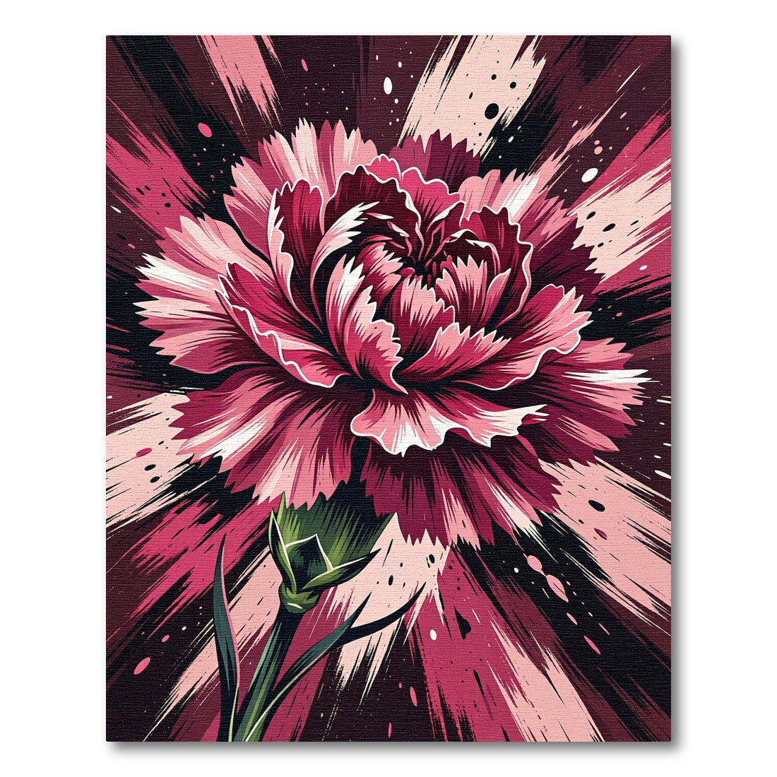 Dramatic Magenta Carnation Floral Art Rug