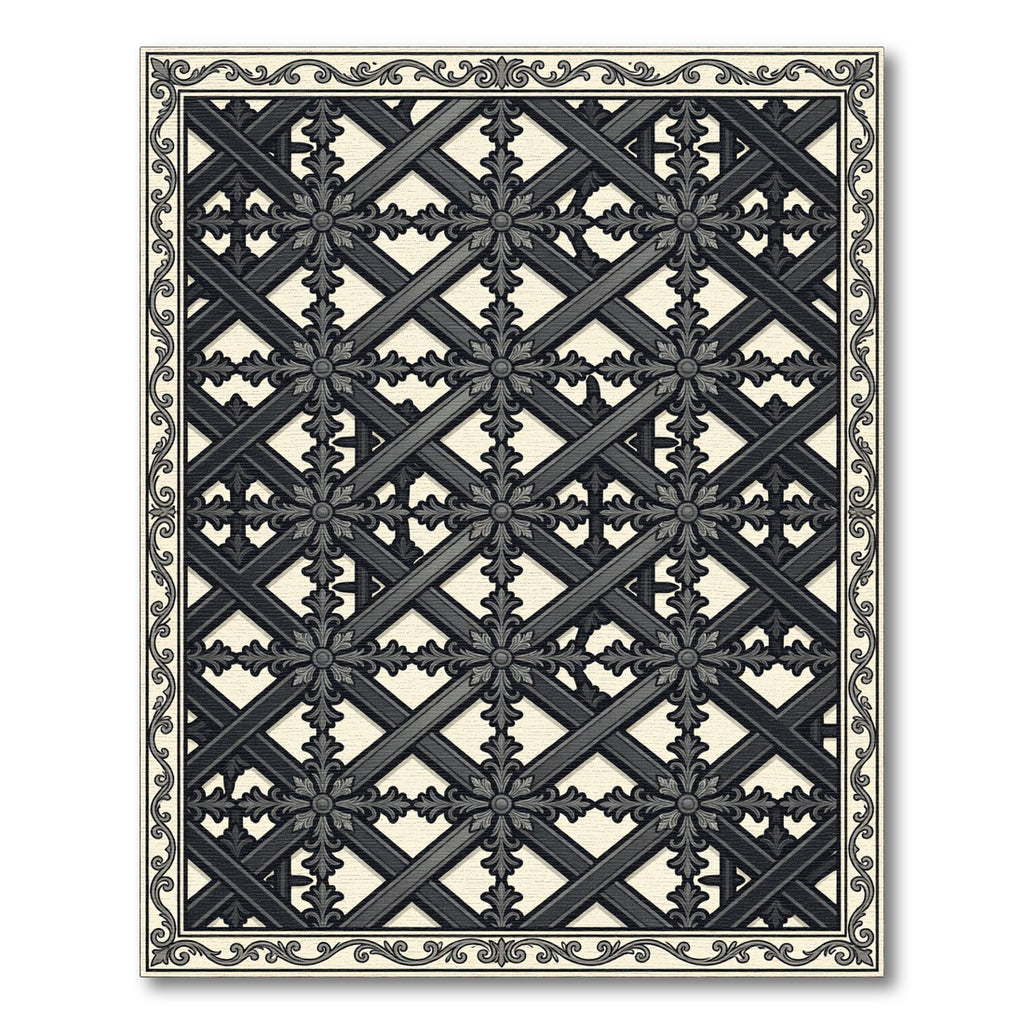Classic Charcoal Lattice Floral Rug