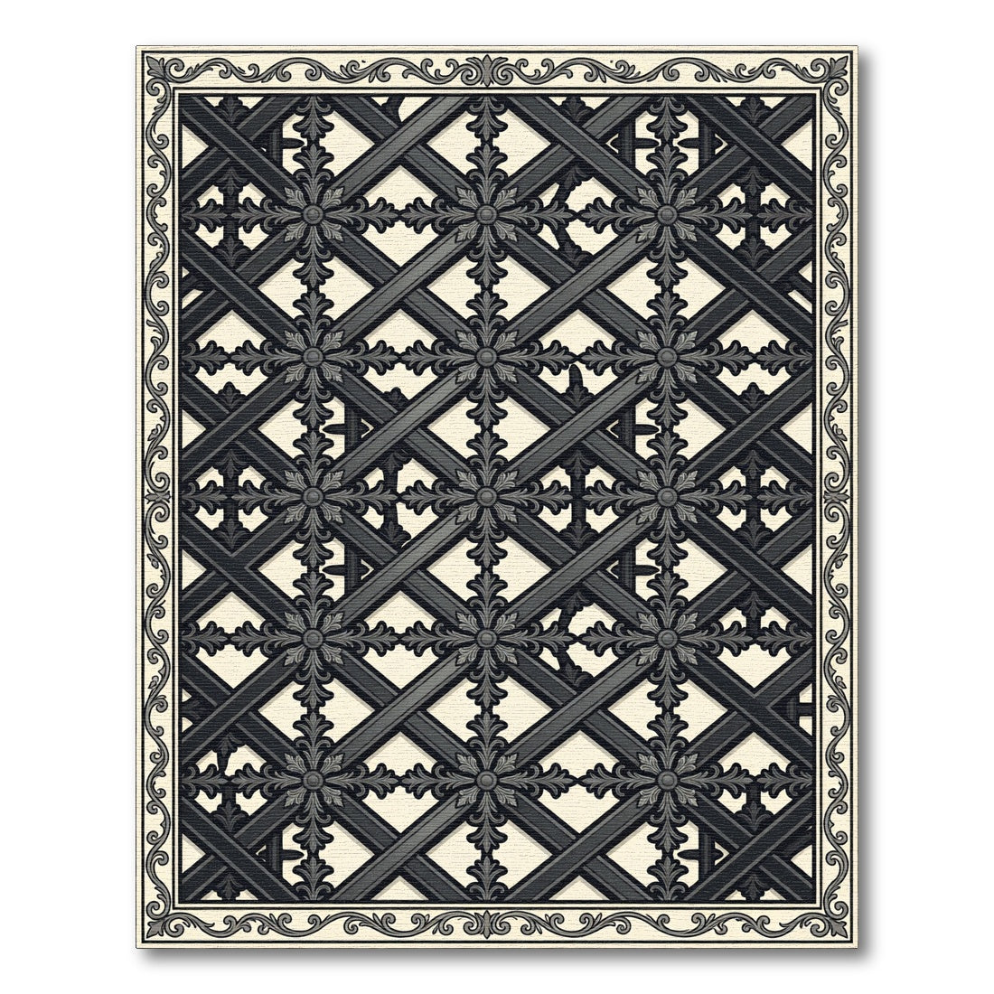 Classic Charcoal Lattice Floral Rug