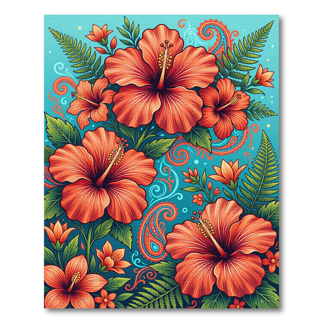 Coral Hibiscus Fern Paisley Accent Rug