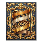 Ornate Gold Ribbon Scroll Frame Rug