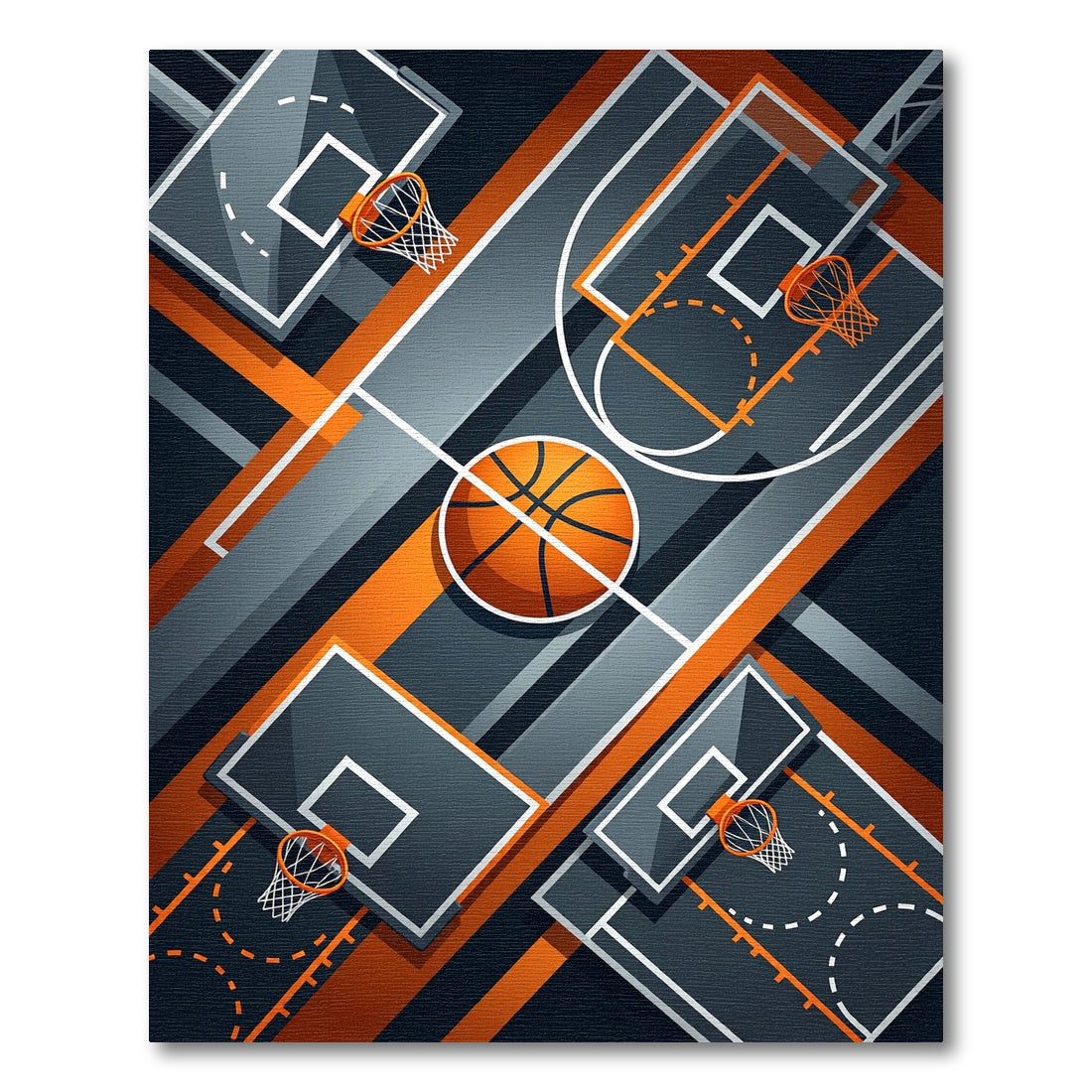 Dynamic Orange and Graphite Basketball Court Rug