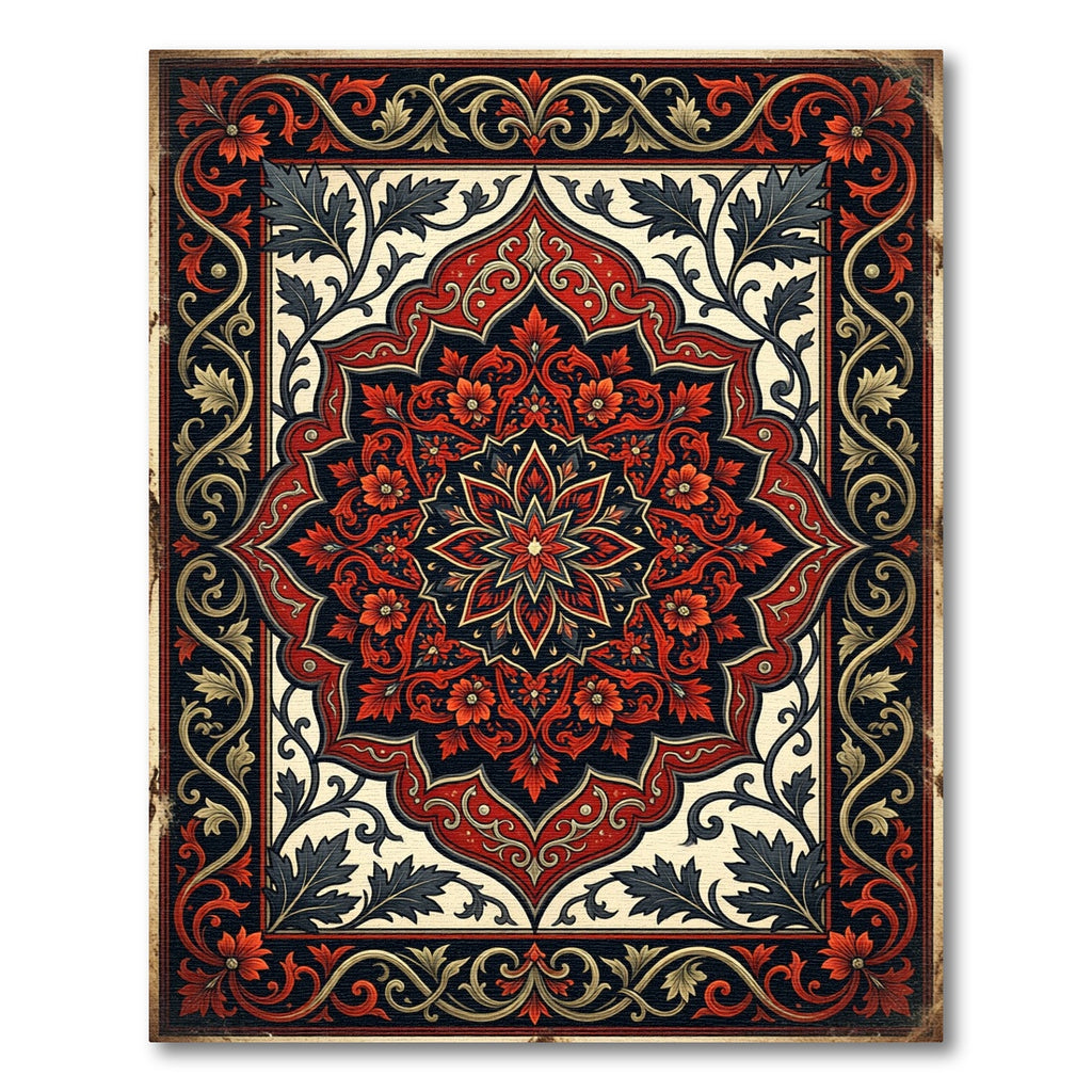 Crimson Floral Medallion with Ornate Foliage Rug