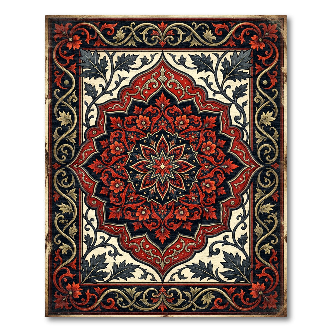 Crimson Floral Medallion with Ornate Foliage Rug
