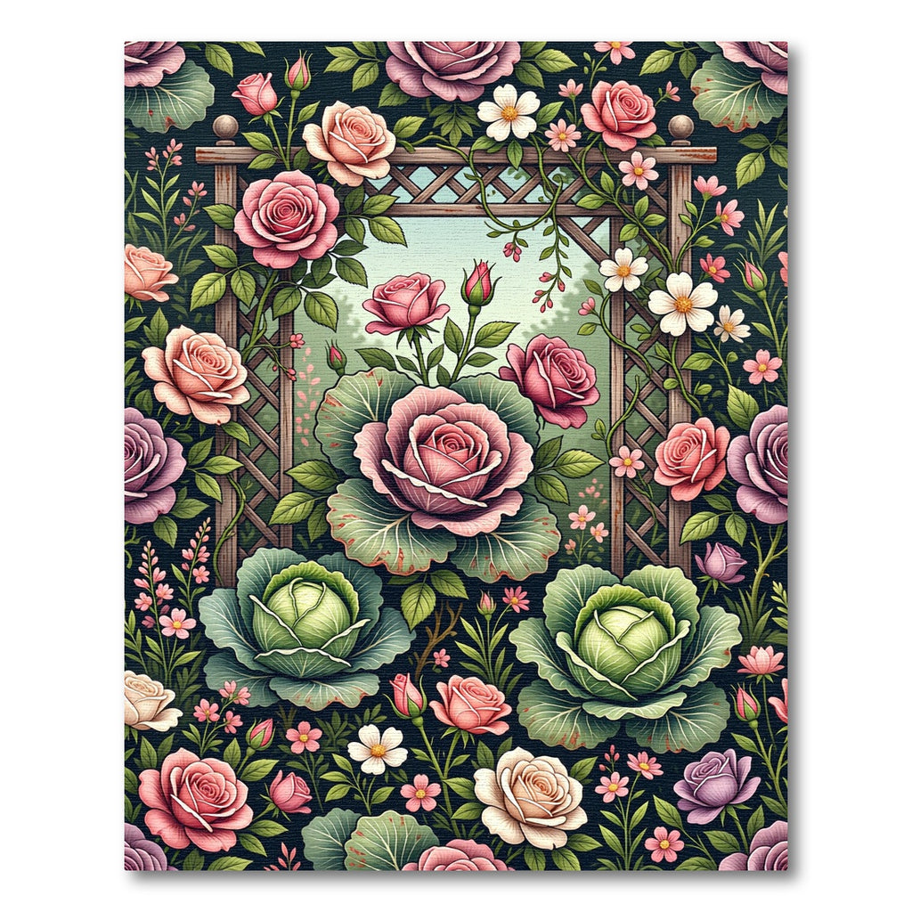 Enchanted Rose and Cabbage Garden Floral Rug