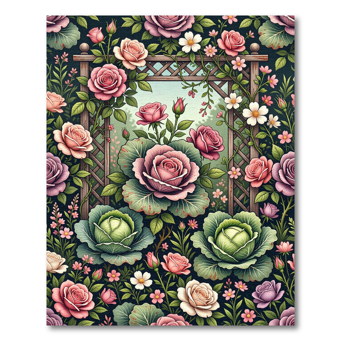 Enchanted Rose and Cabbage Garden Floral Rug