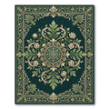 Elegant Emerald Rose Scroll Medallion Rug