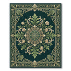 Elegant Emerald Rose Scroll Medallion Rug