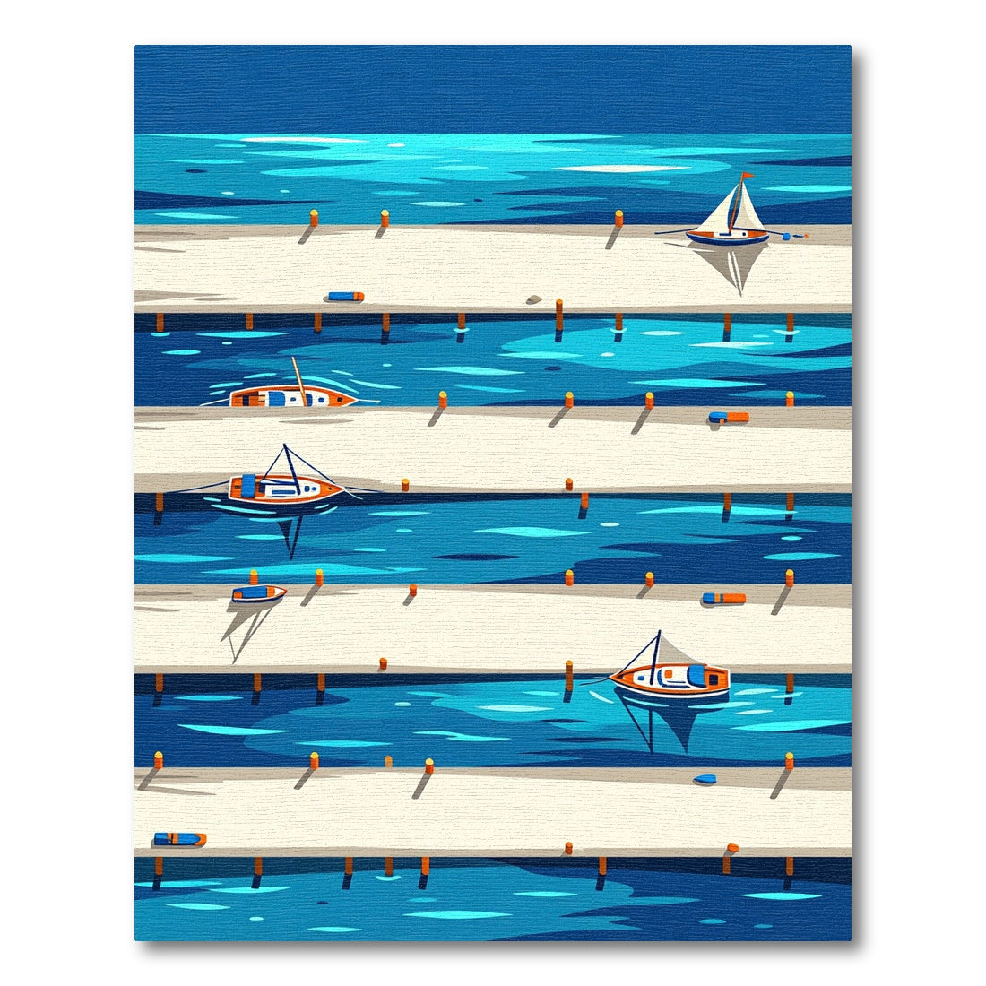 Minimalist Blue Nautical Dock Bay Rug