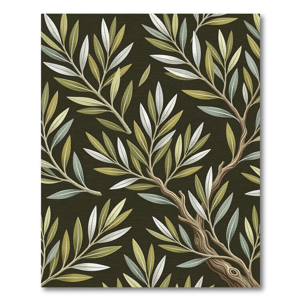 Elegant Olive Leaf Botanical Foliage Rug