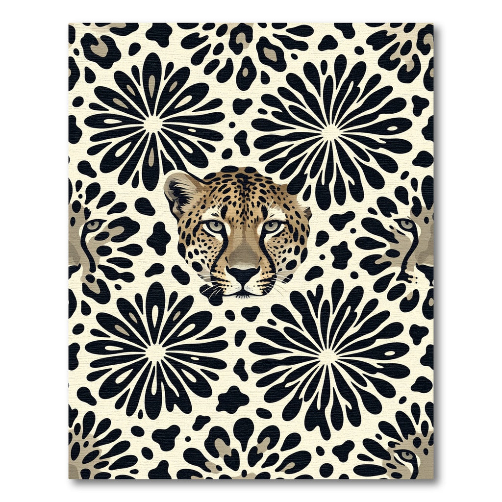 Bold Leopard Face and Floral Art Rug