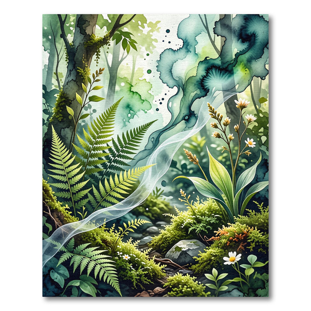 Lush Forest Ferns Watercolor Flow Rug