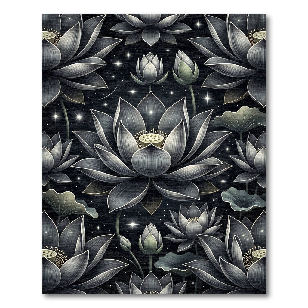 Dark Floral Garden Lotus Stars Rug