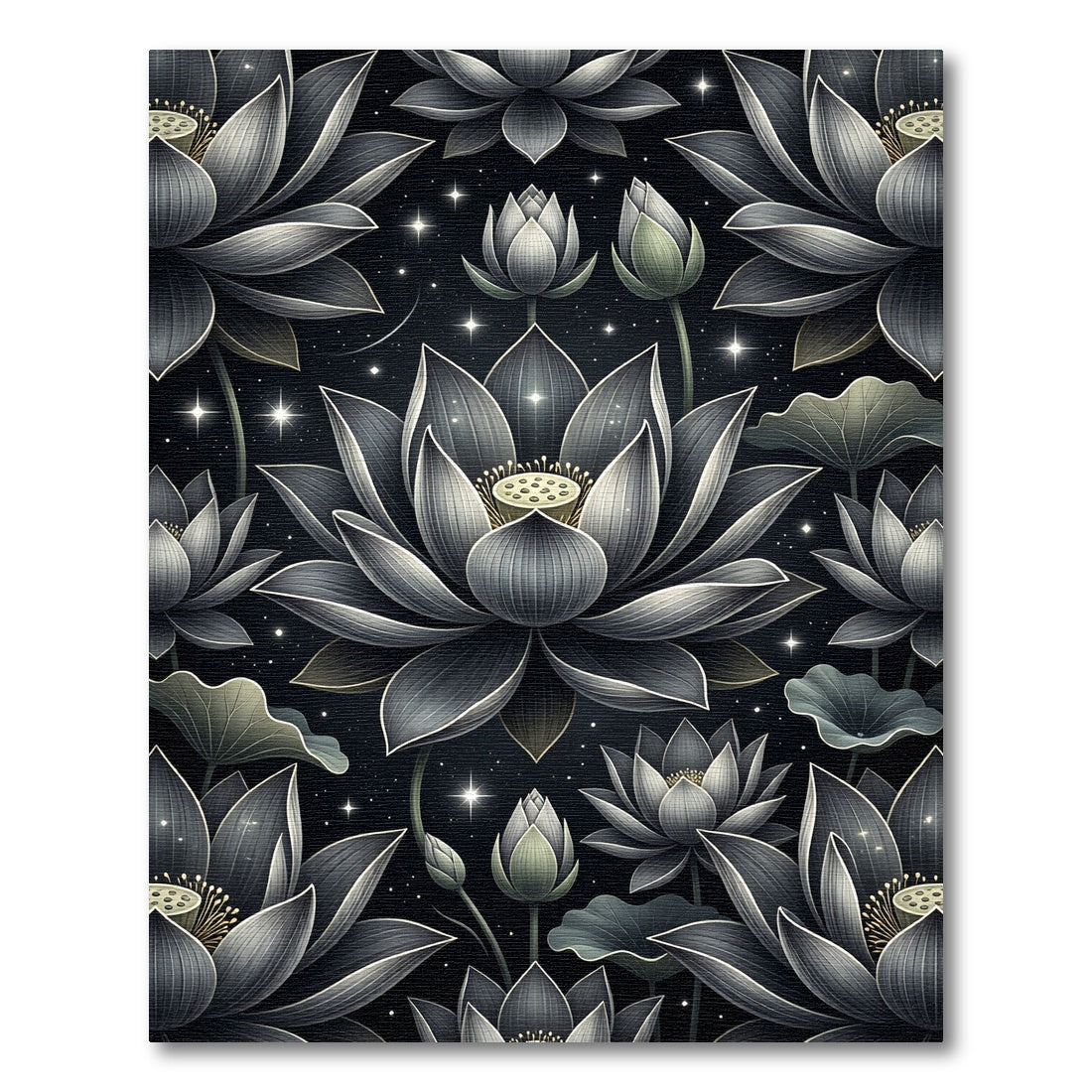Dark Floral Garden Lotus Stars Rug