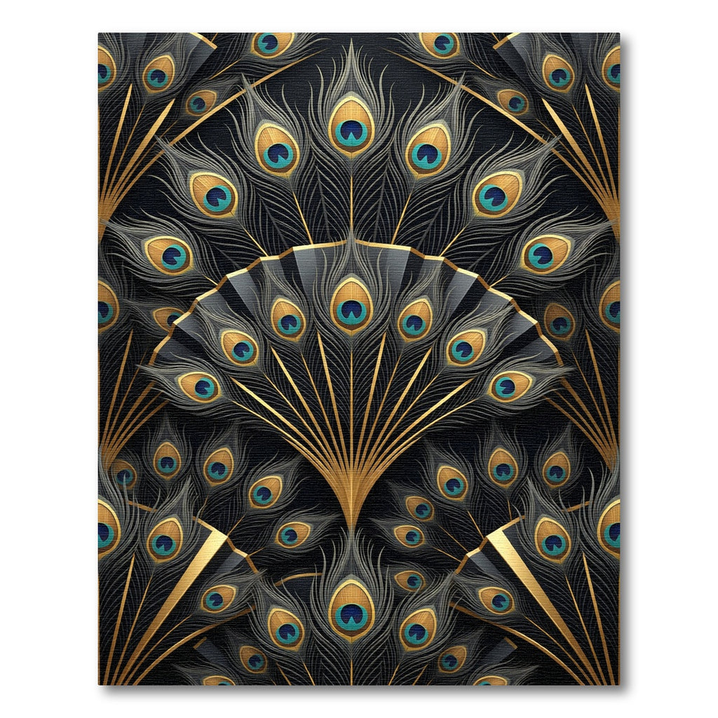 Elegant Black and Gold Peacock Fan Rug