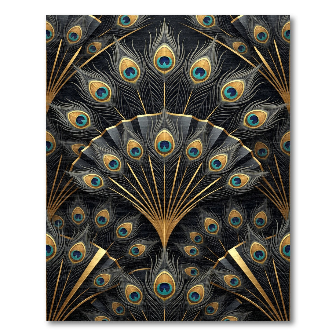 Elegant Black and Gold Peacock Fan Rug