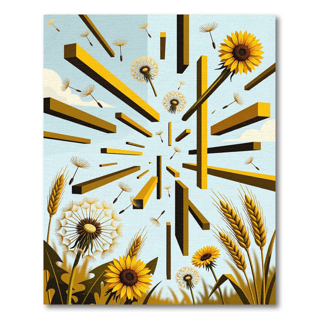 Golden Sunflower Dandelion Abstract Geometric Landscape Rug