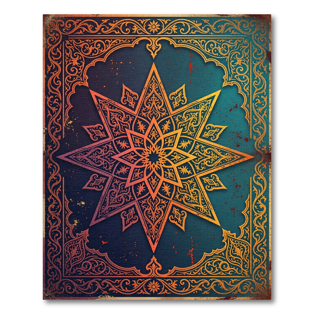 Gilded Octagram Mandala Deep Teal Ornate Rug
