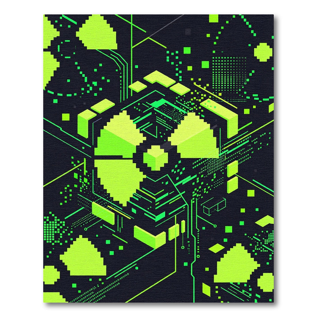 Neon Cyber Radiation Pixel Art Grid Rug