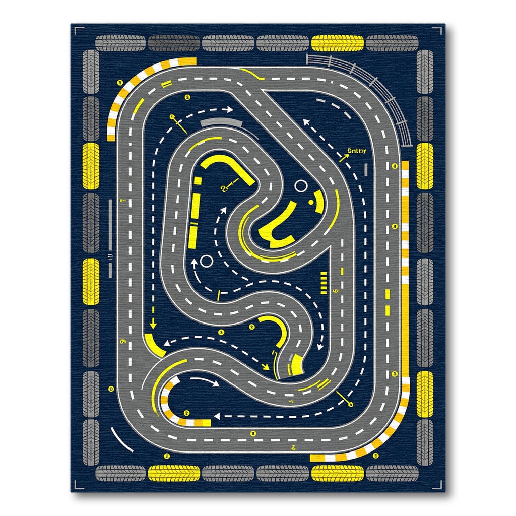 Dynamic Yellow Race Track Circuit Rug