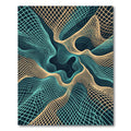 Abstract Teal and Gold Wavy Grid Rug