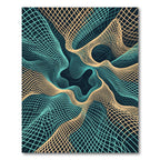 Abstract Teal and Gold Wavy Grid Rug