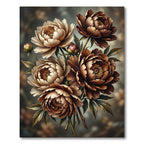 Rich Earthy Tone Peony Bouquet Rug