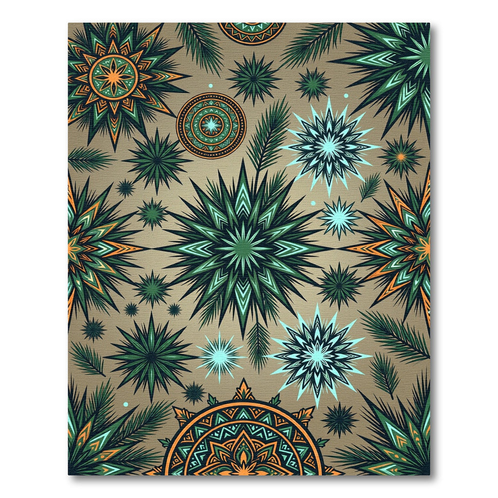 Green Orange Starburst Mandala Rug