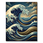 Dynamic Blue Gold Ocean Waves Rug