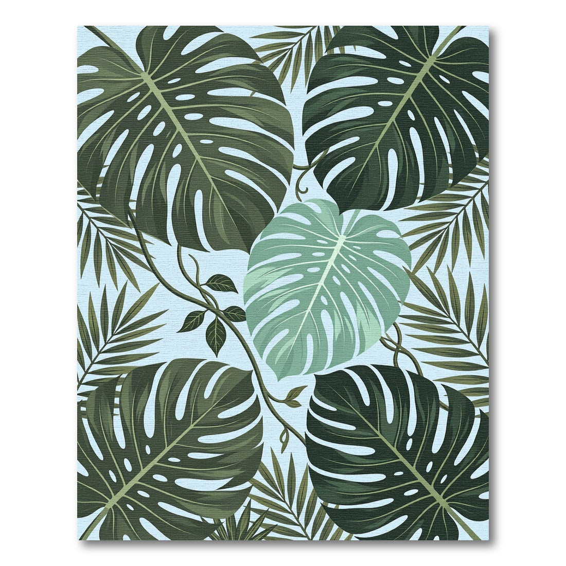 Lush Tropical Monstera Palm Leaf Rug