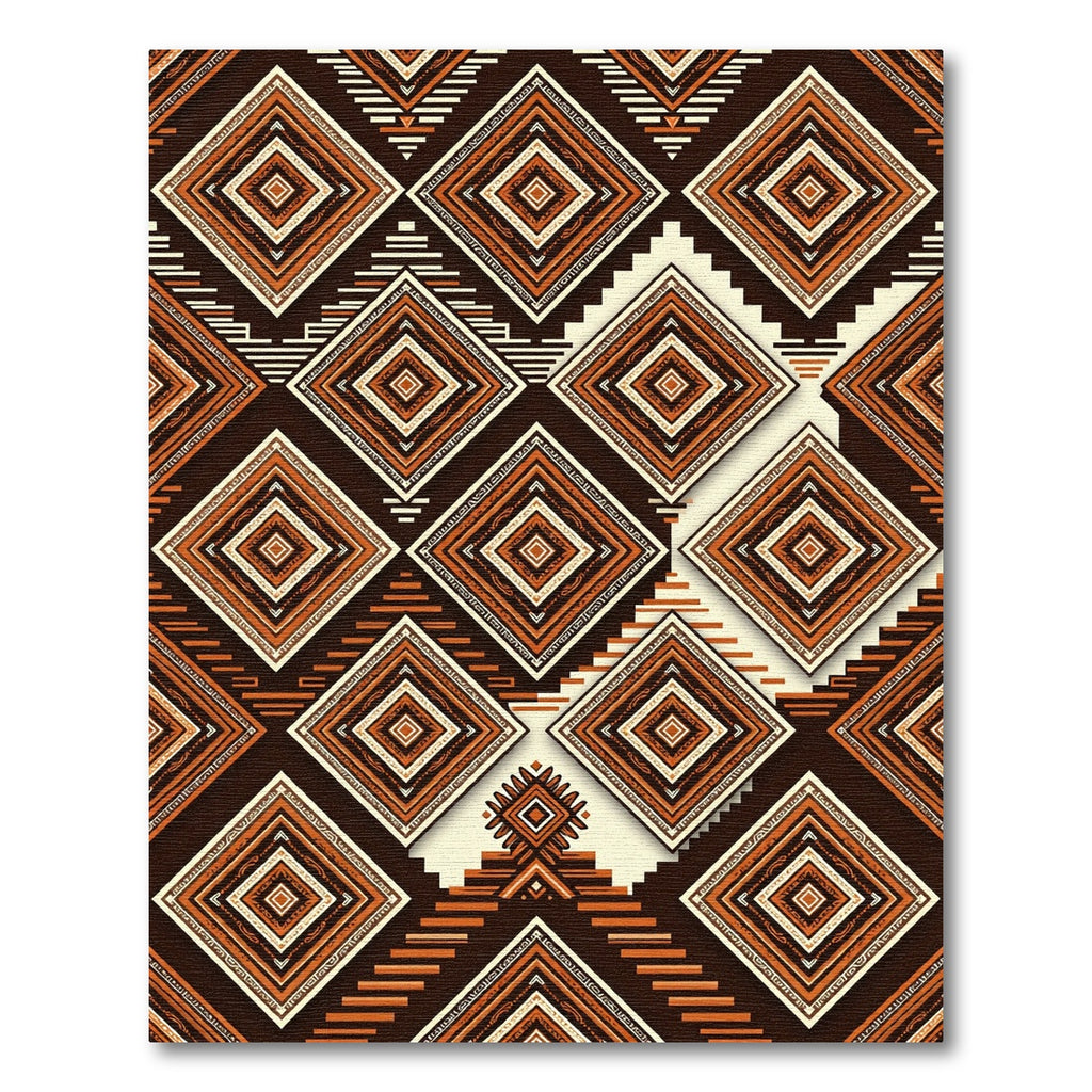 Earthy Geometric Amber Terracotta Diamond Maze Rug