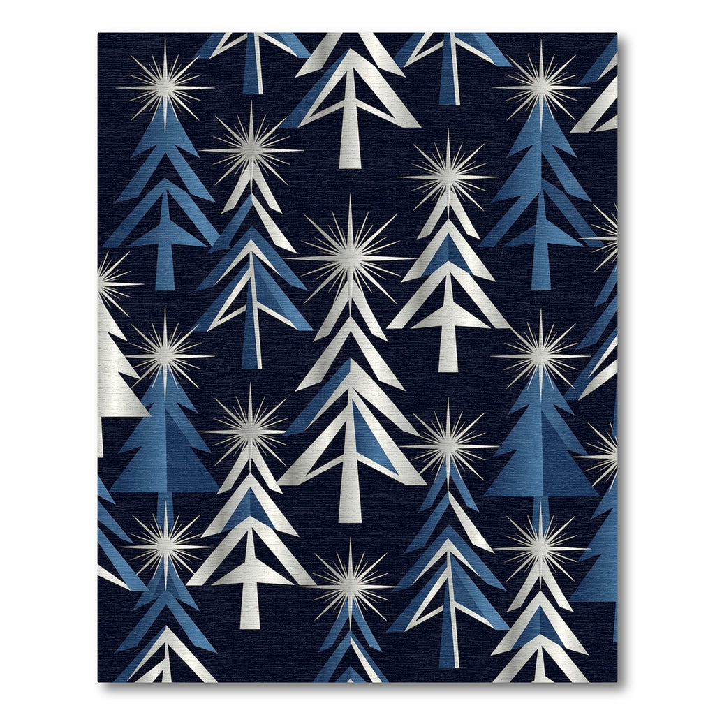 Modern Navy Blue Starry Winter Pine Rug