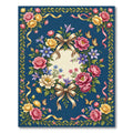 Fuchsia Rose Bouquet Blue Jewel Border Rug
